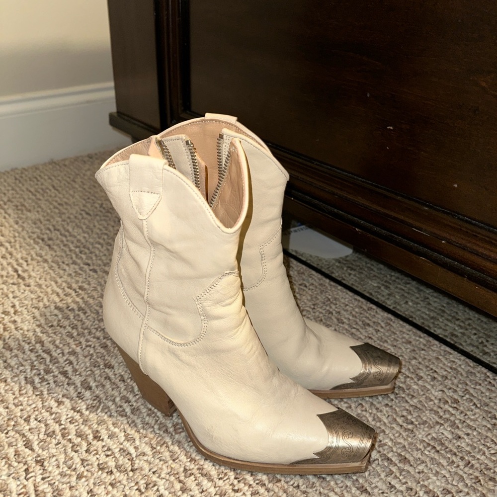 Free People Cream Ankle Booties with Western Flair